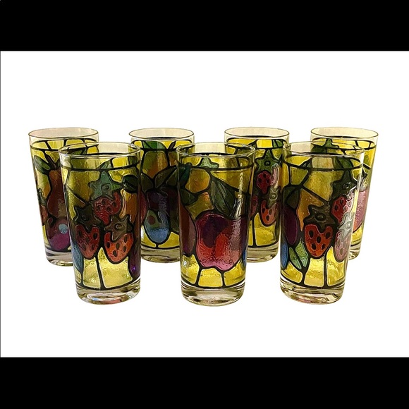 Set of 7 Libbey Stained Glass Fruit Tumblers VTG